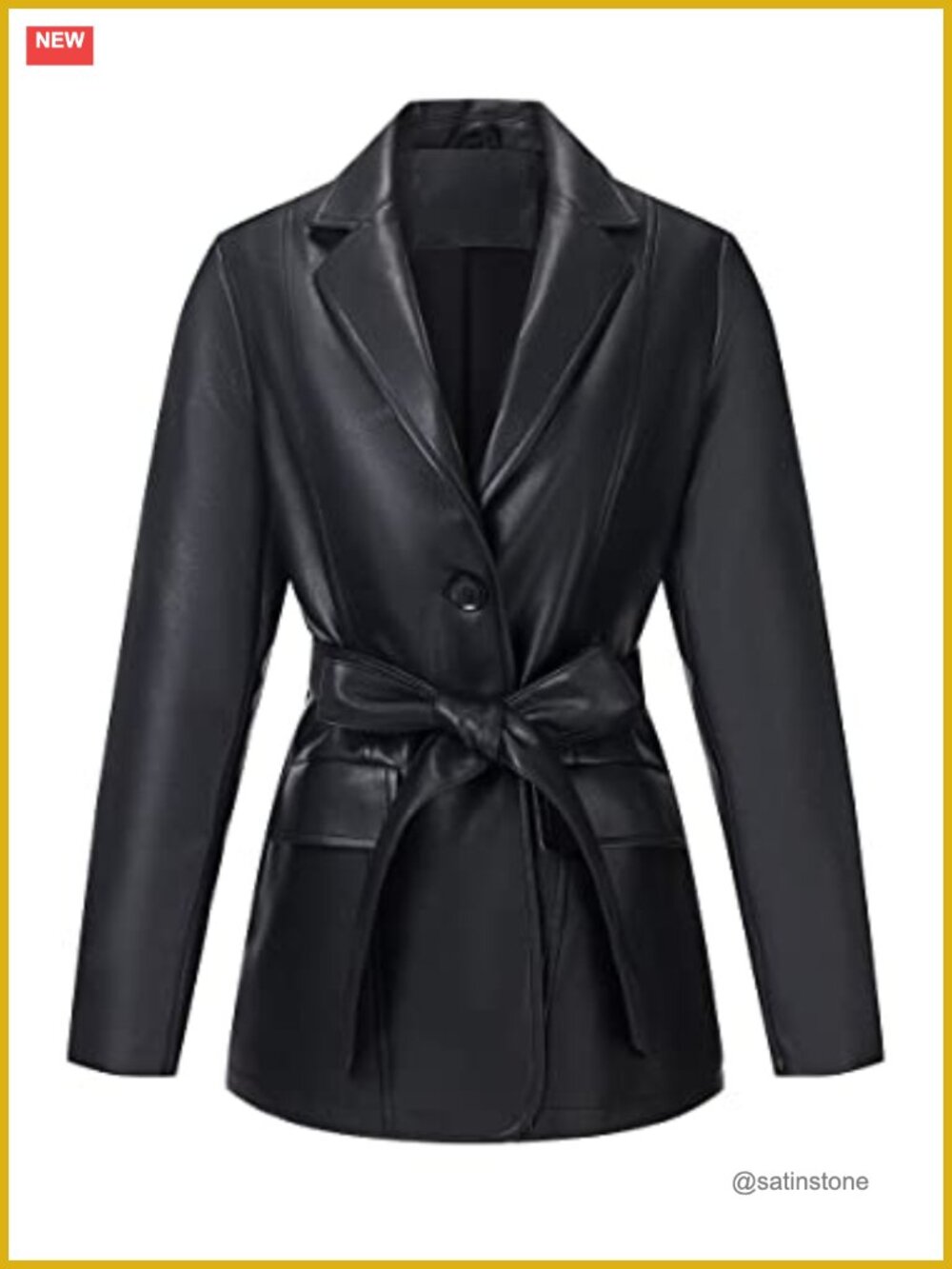Faux Leather Blazer Jacket - Vegan PU Coat Button Down Lapel
